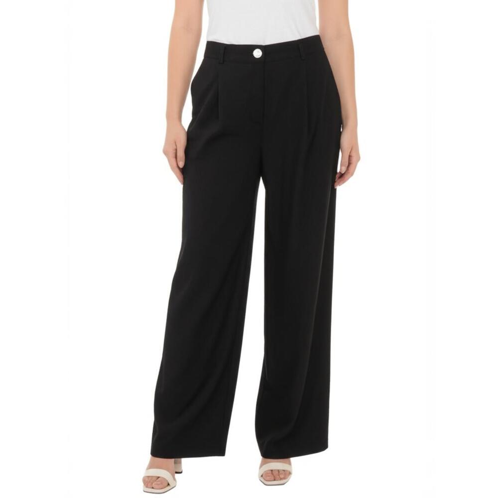 Karen Kane Wide Leg Pants Womens Large Black Pleated Button Coastal Preppy